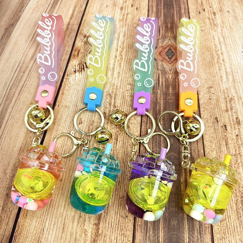 Wholesale Acrylic Oil Flashing Lamp Colorful Bean Iceberg Cup Floating Bottle Keychain
